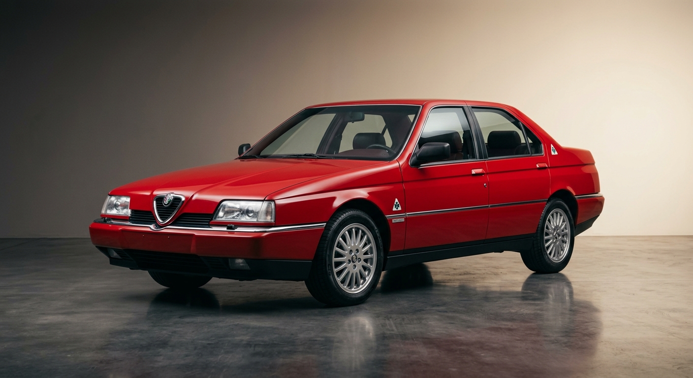 1985 Alfa Romeo 164 Quadrifoglio luxury sedan in elegant studio lighting showcasing Italian design