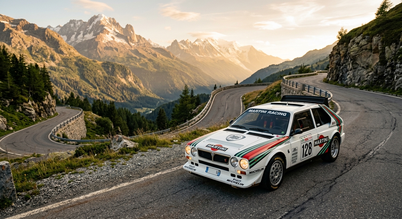 1986 Lancia Delta S4 Stradale classic rally homologation special car photographed in golden hour lighting