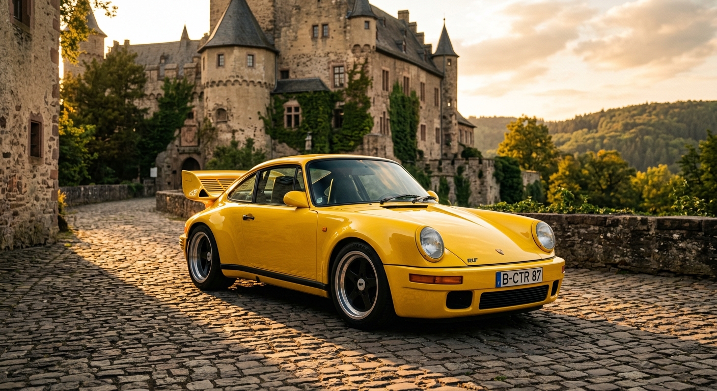 1987 Ruf CTR Yellowbird classic German sports car in iconic yellow paint