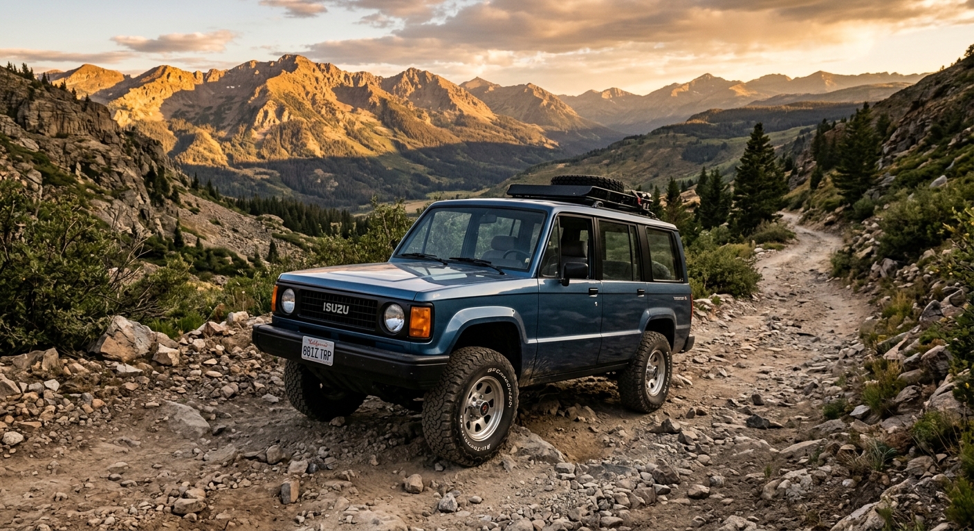 1988 Isuzu Trooper II four-wheel drive SUV in rugged outdoor terrain setting