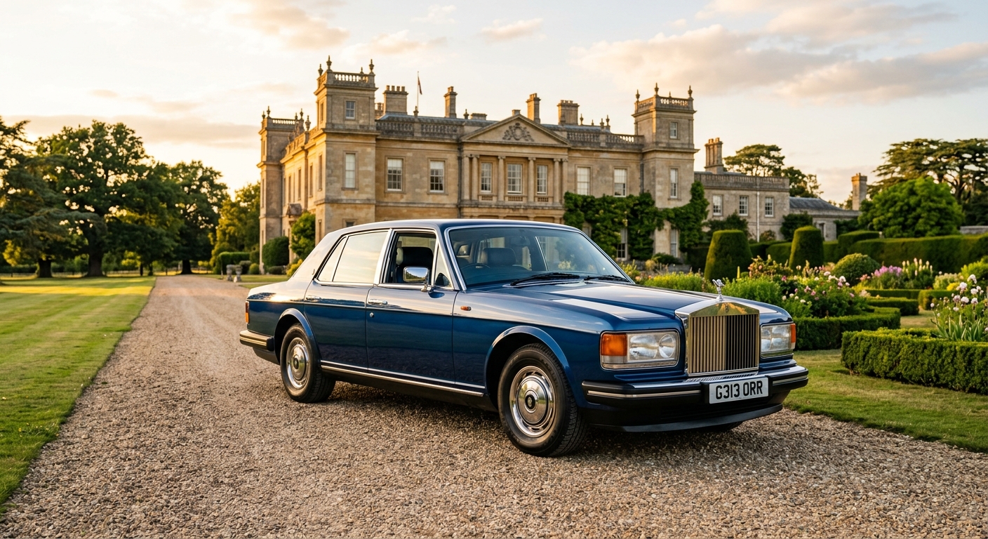 1991 Rolls-Royce Silver Spirit II luxury sedan in elegant outdoor setting with warm golden hour lighting