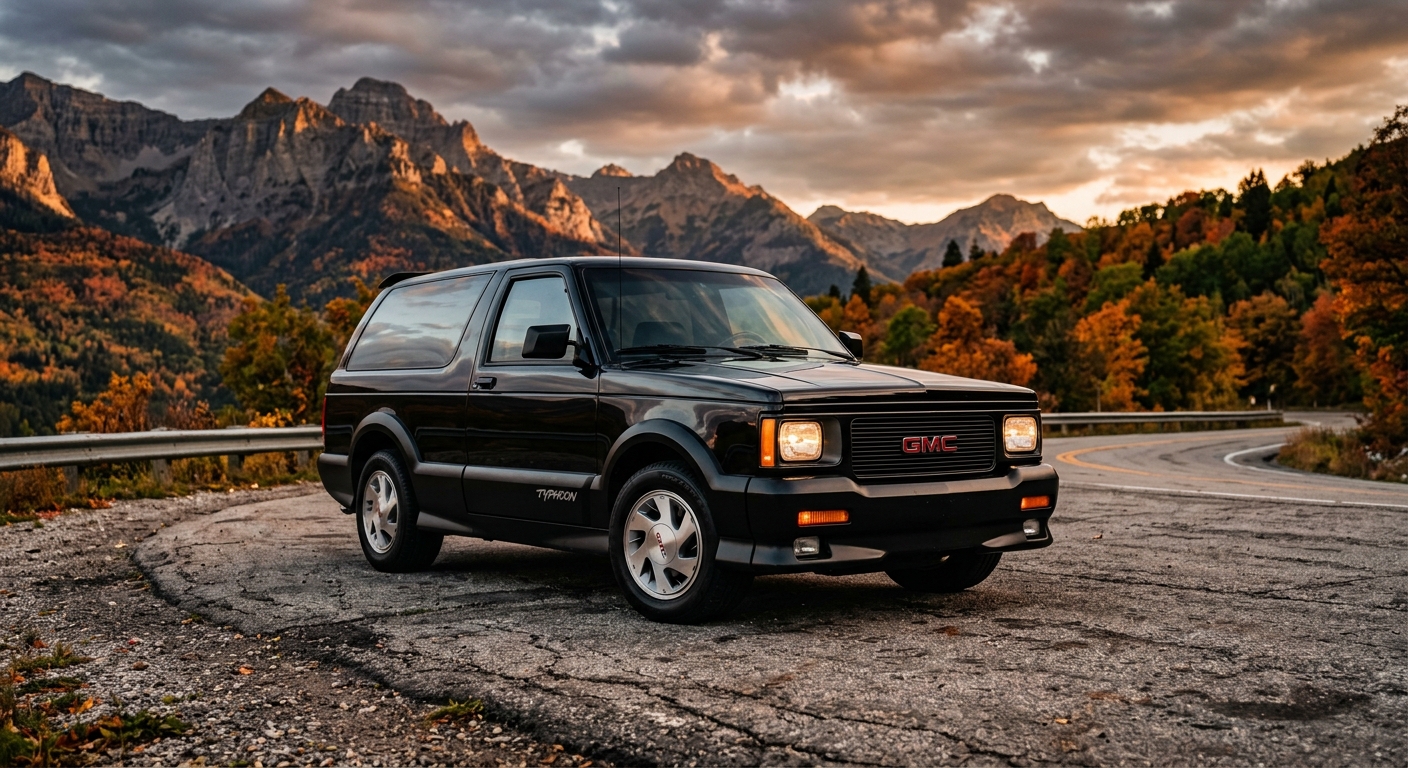 1992 GMC Typhoon performance SUV in dramatic outdoor setting with mountains