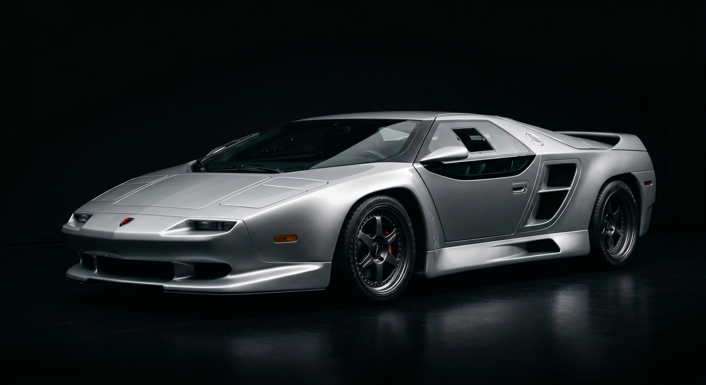 1993 Vector WX-3 supercar in silver with angular stealth fighter styling and distinctive wedge profile