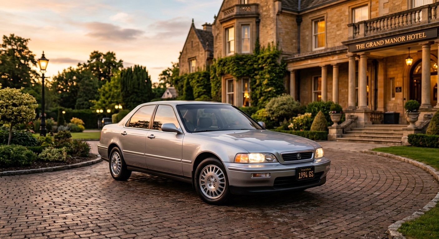 1994 Acura Legend GS luxury sedan in metallic silver photographed in golden hour lighting