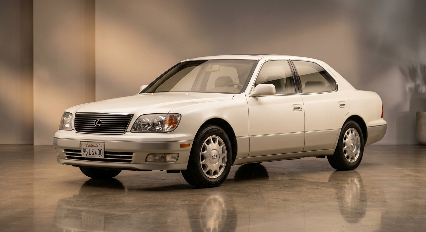 1995 Lexus LS 400 luxury sedan in elegant studio setting with warm lighting