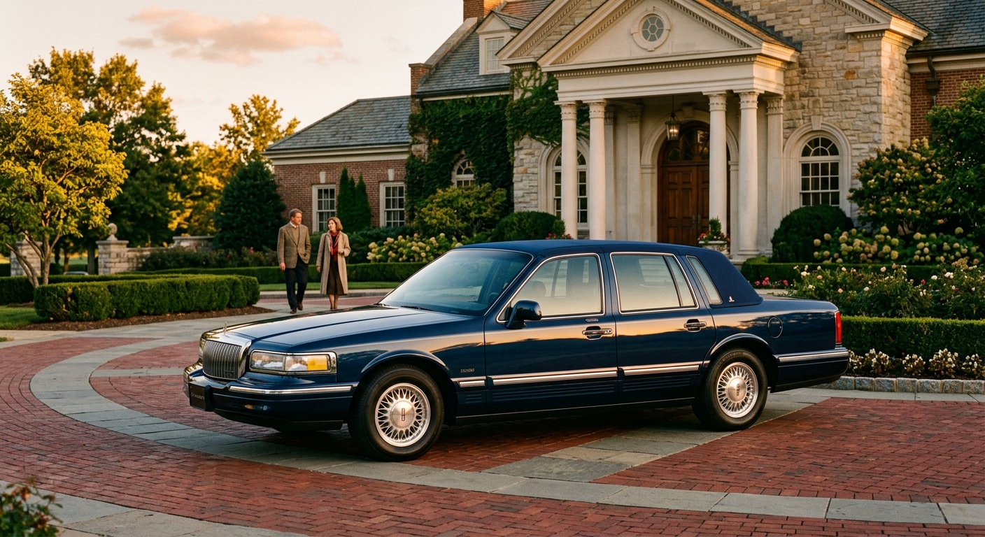 1995 Lincoln Town Car Signature Series luxury sedan photographed in warm golden hour lighting