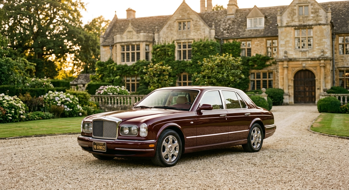 1998 Bentley Arnage luxury sedan in deep burgundy metallic paint photographed in elegant outdoor setting