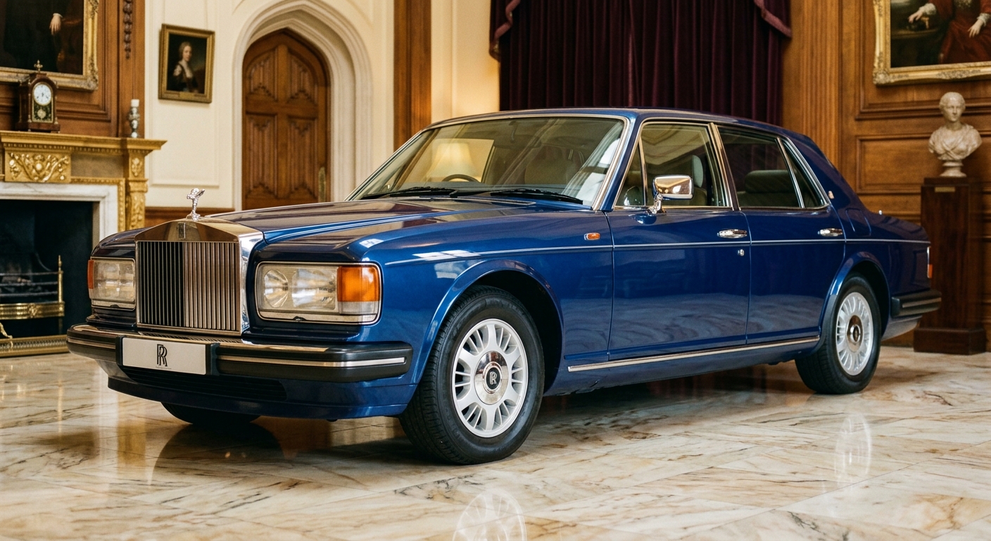 1998 Rolls-Royce Silver Spur luxury sedan in elegant studio setting with warm golden lighting