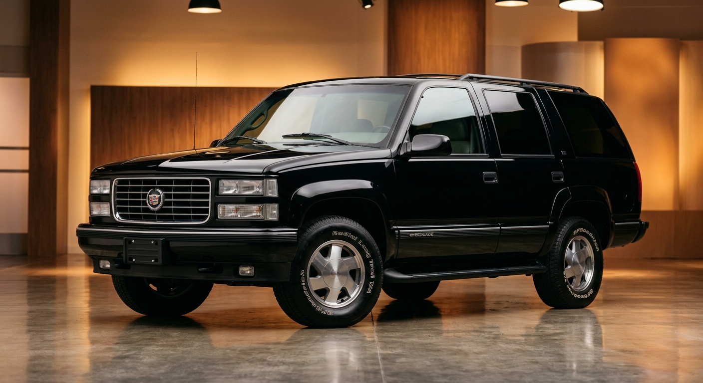 1999 Cadillac Escalade luxury SUV in elegant studio setting with warm lighting