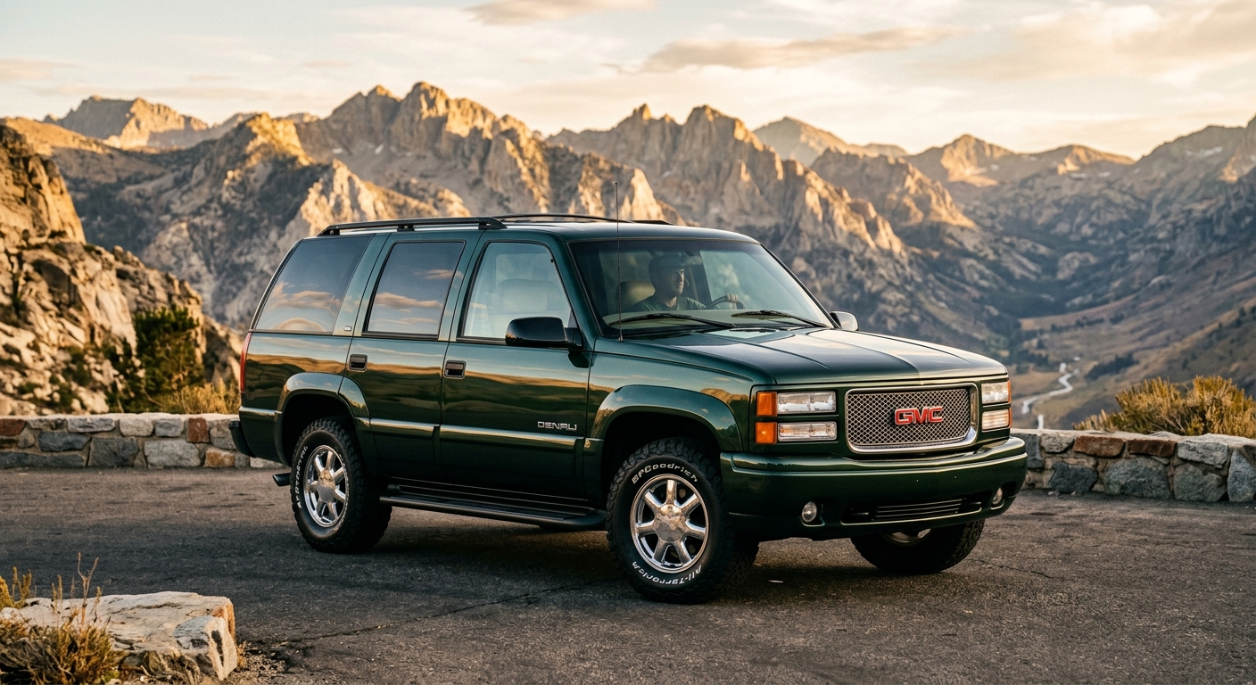 1999 GMC Yukon Denali luxury SUV in dramatic outdoor mountain setting