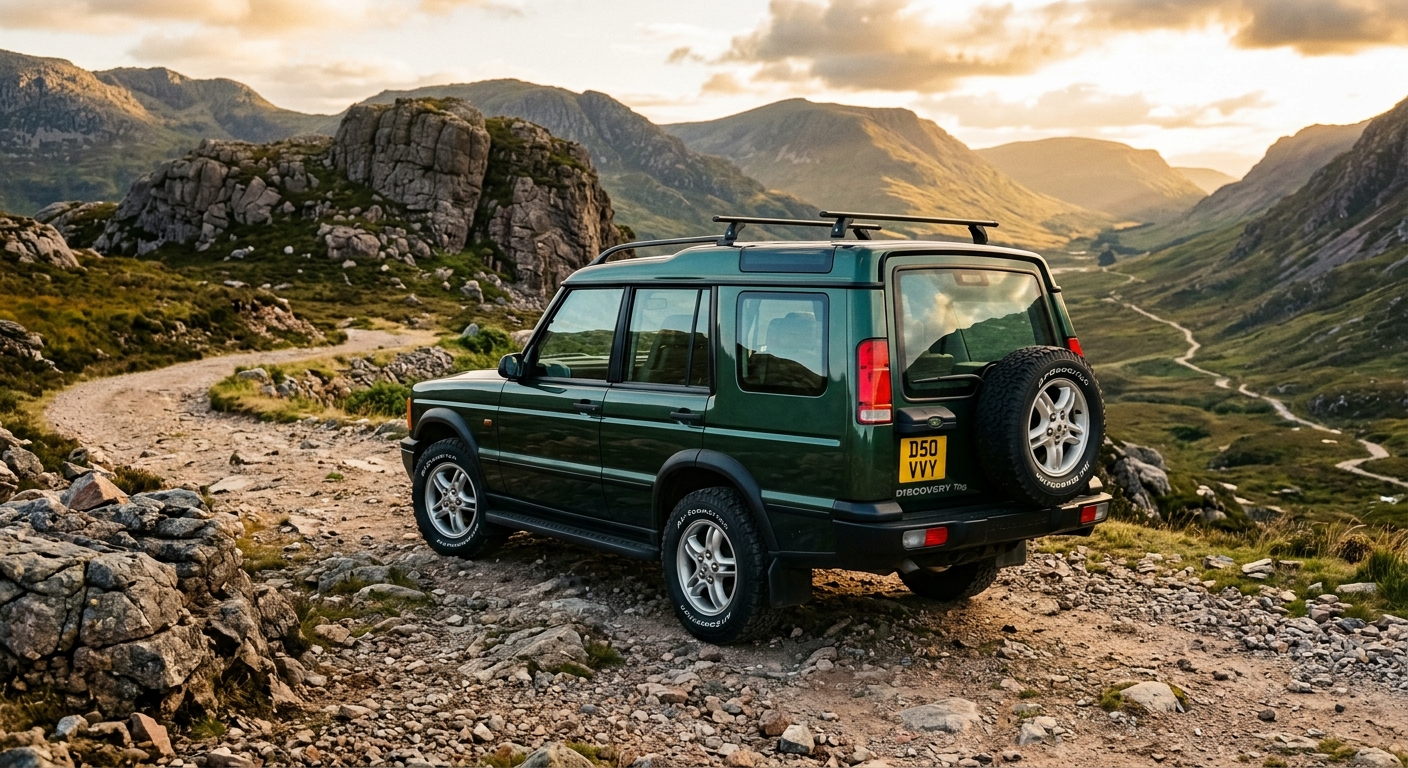 1999 Land Rover Discovery Series II parked on mountain trail with dramatic landscape background