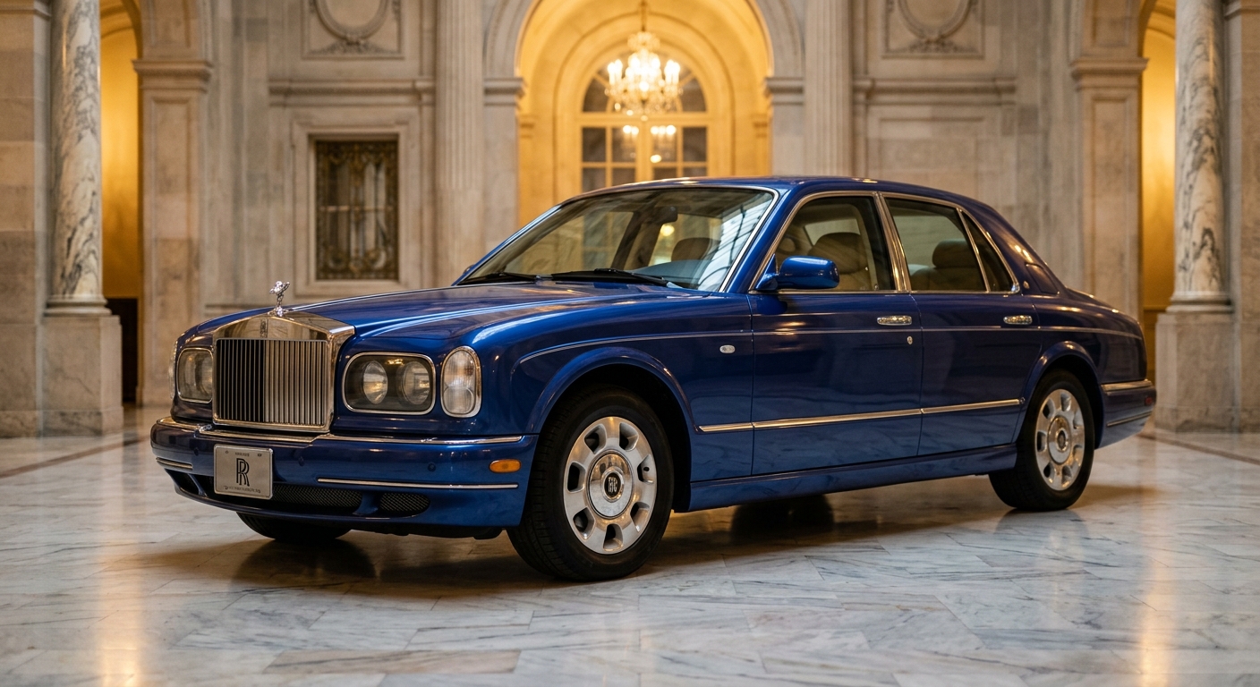 1999 Rolls-Royce Silver Seraph luxury sedan photographed in elegant studio lighting with warm golden tones