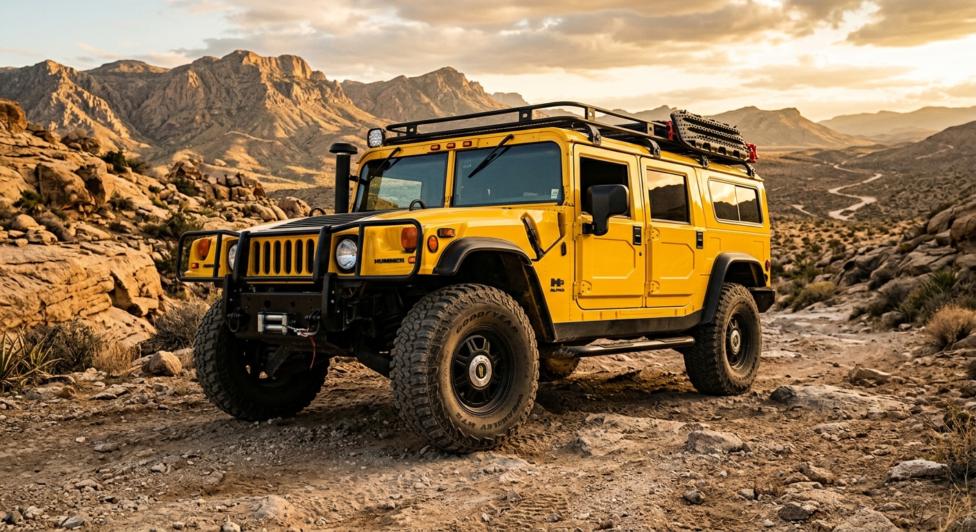 2005 Hummer H1 Alpha military-style truck in rugged outdoor environment