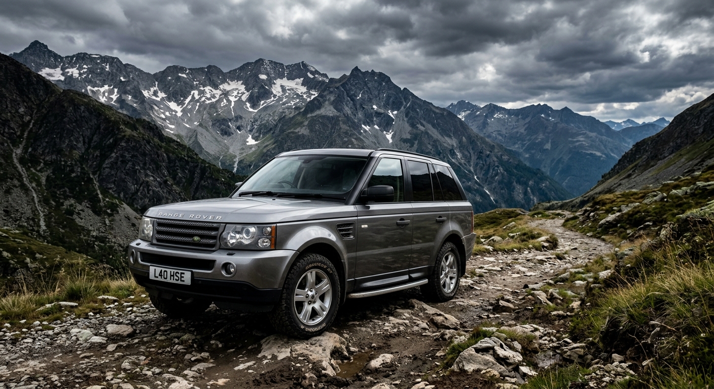2005 Land Rover Range Rover Sport HSE in dramatic outdoor setting with mountain landscape background