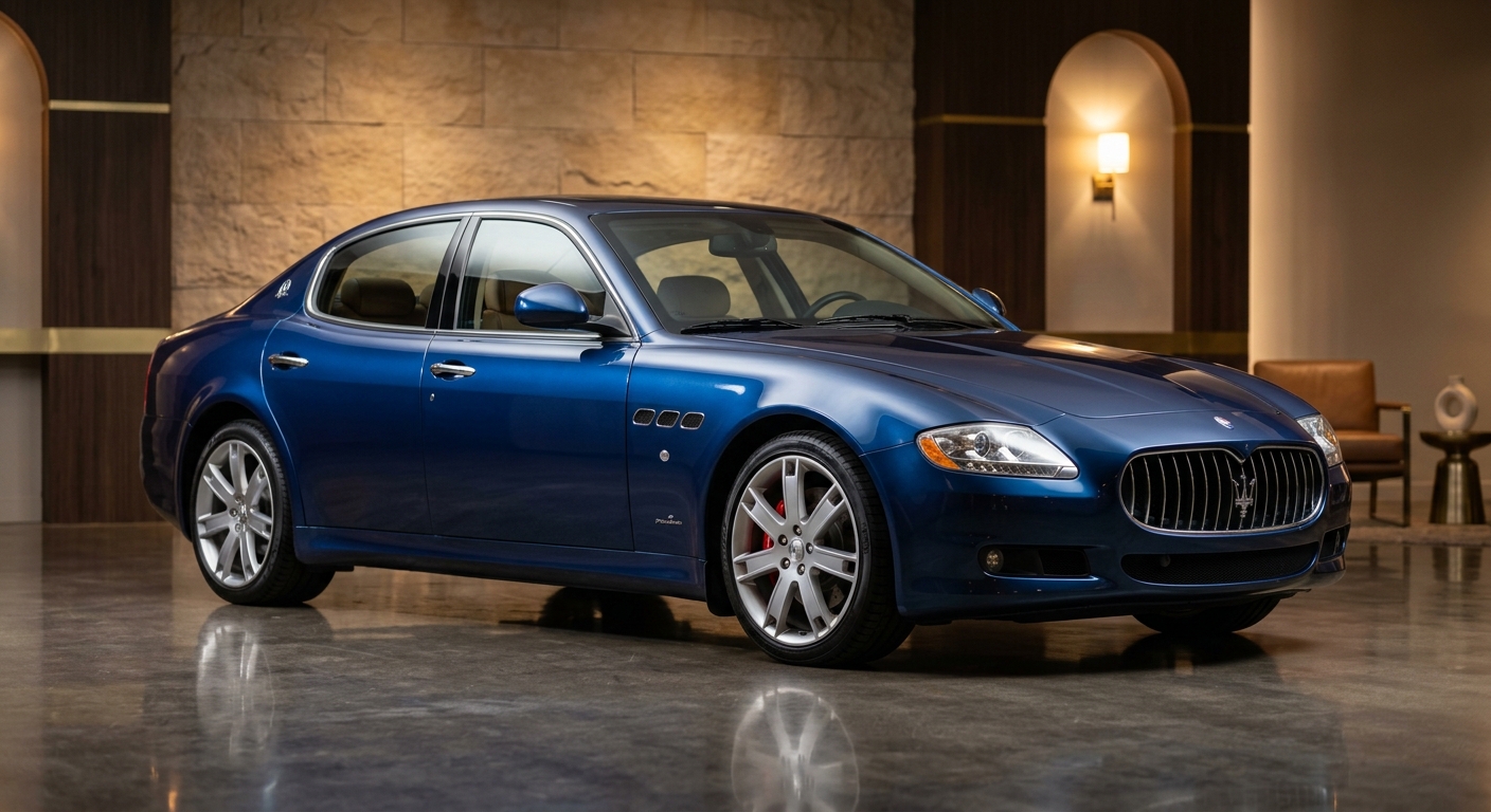 2006 Maserati Quattroporte luxury sedan in elegant studio setting with warm lighting