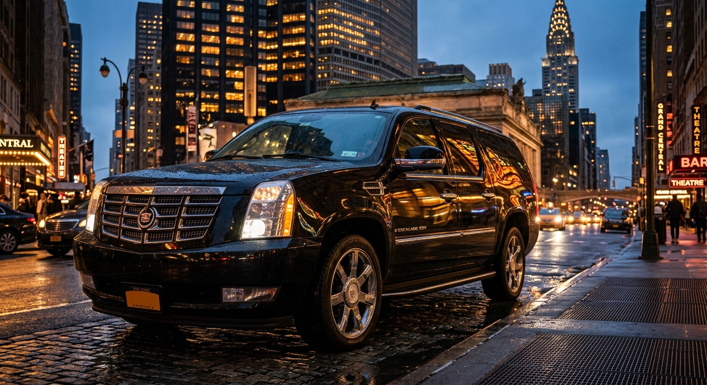 2007 Cadillac Escalade ESV luxury SUV in black, photographed in urban environment with dramatic lighting