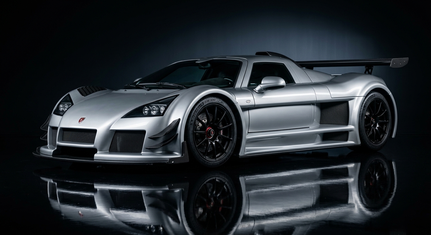 2007 Gumpert Apollo supercar in dramatic studio lighting with dark background