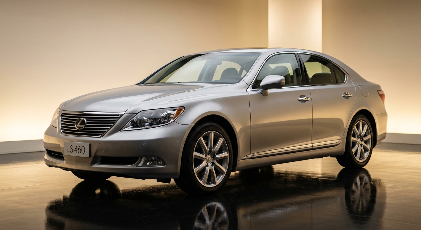 2007 Lexus LS 460 luxury sedan in elegant studio setting with soft warm lighting highlighting its refined design