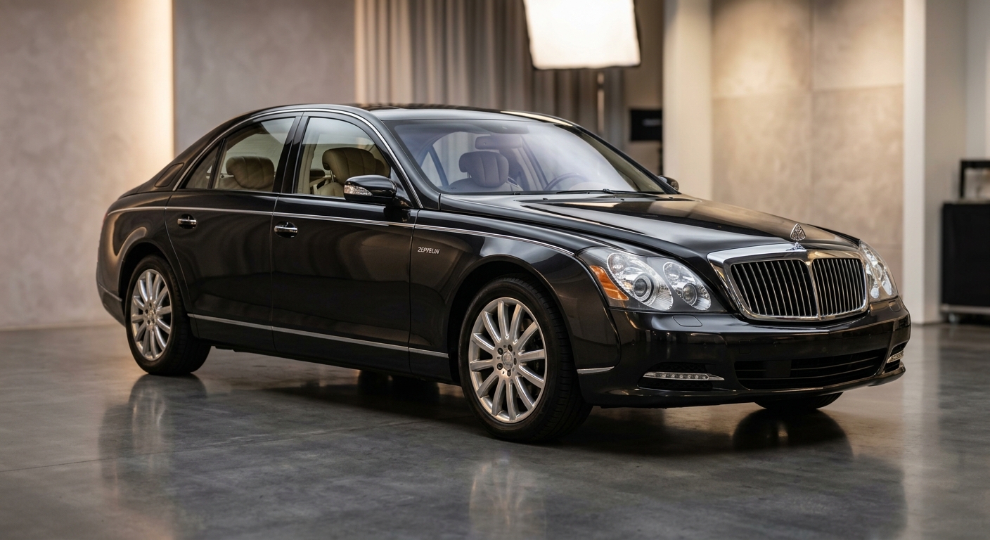 2008 Maybach 57 Zeppelin luxury sedan in elegant studio lighting showing its imposing presence and premium design details