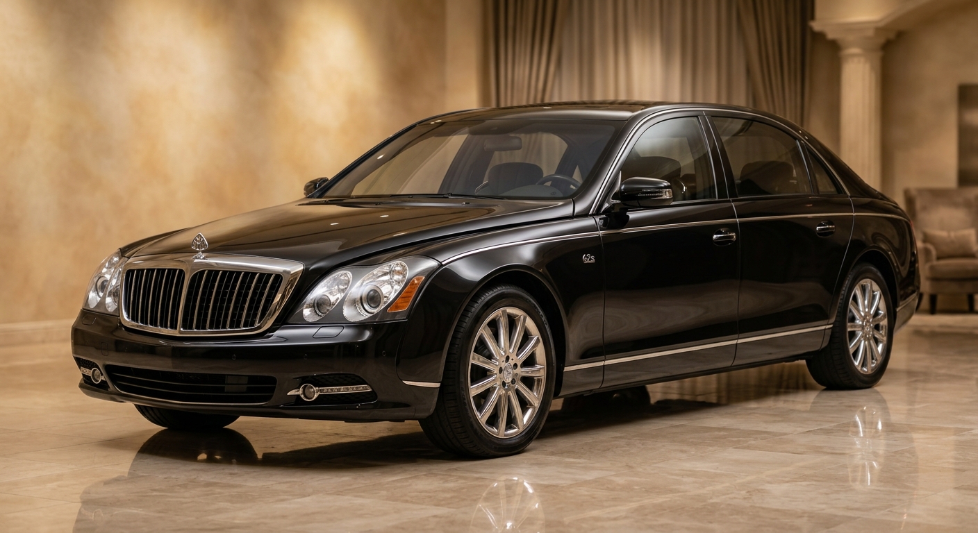 2008 Maybach 62S luxury sedan in elegant studio lighting with warm golden tones