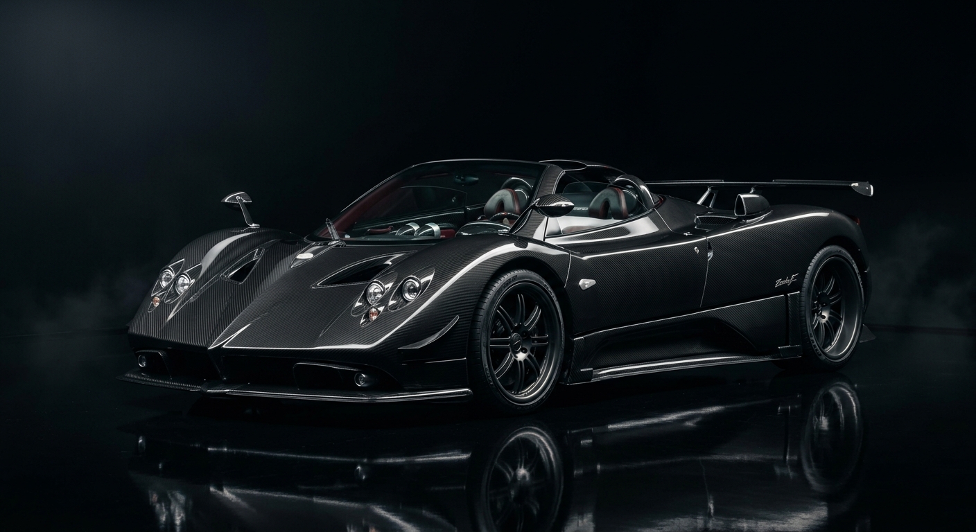 2008 Pagani Zonda F Roadster supercar in dramatic studio lighting with dark background