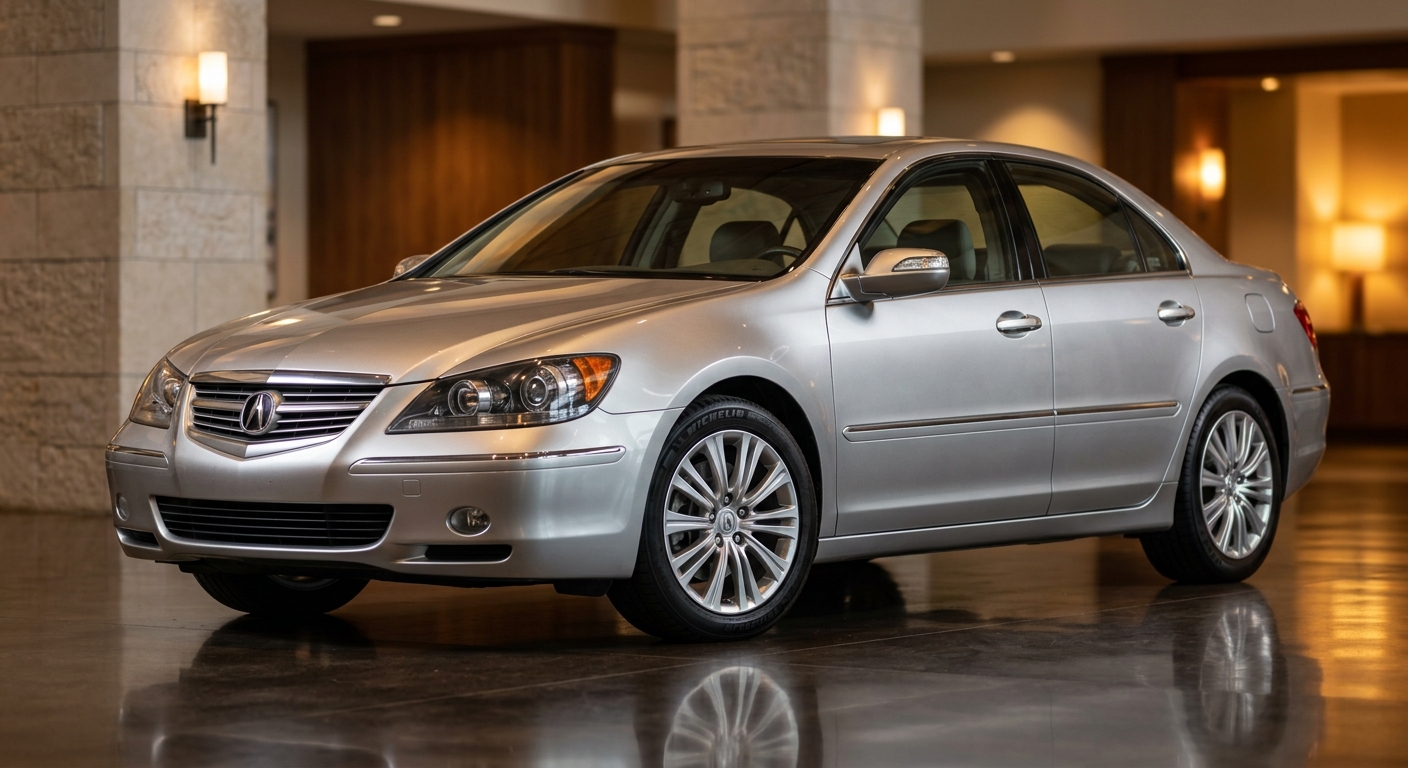 2009 Acura RL luxury sedan in elegant studio setting with warm lighting
