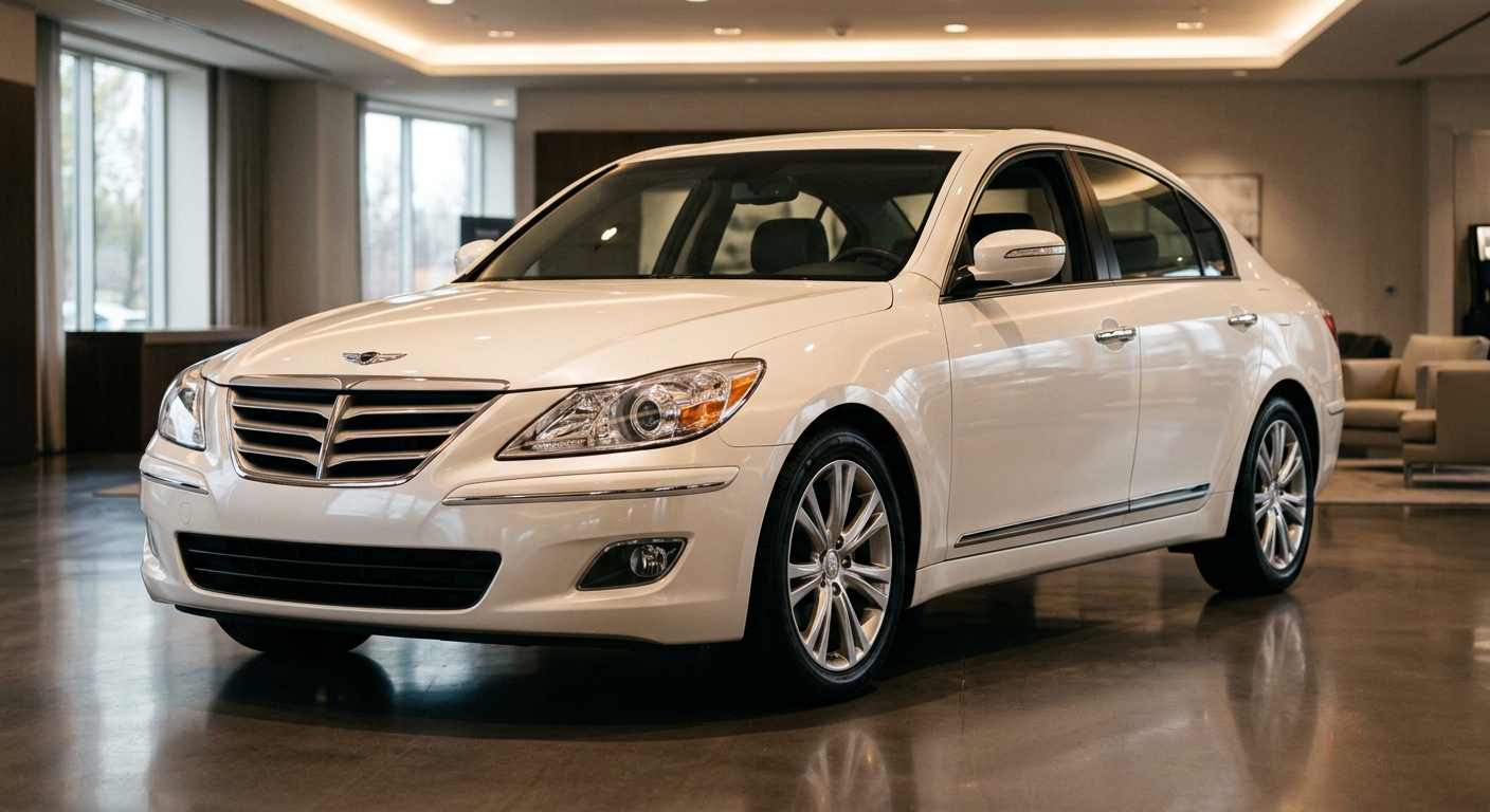 2009 Hyundai Genesis luxury sedan in elegant studio setting with warm lighting
