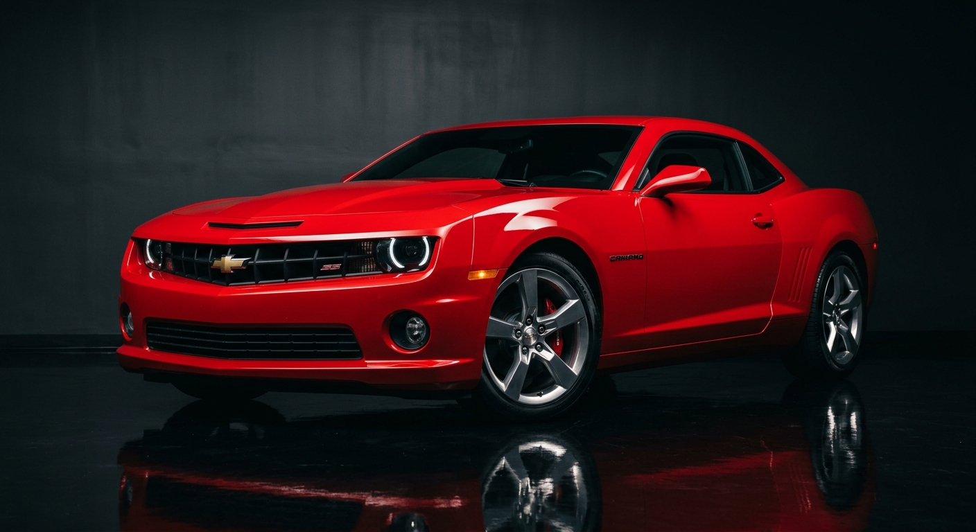 2010 Chevrolet Camaro SS muscle car in dramatic studio lighting with reflective floor