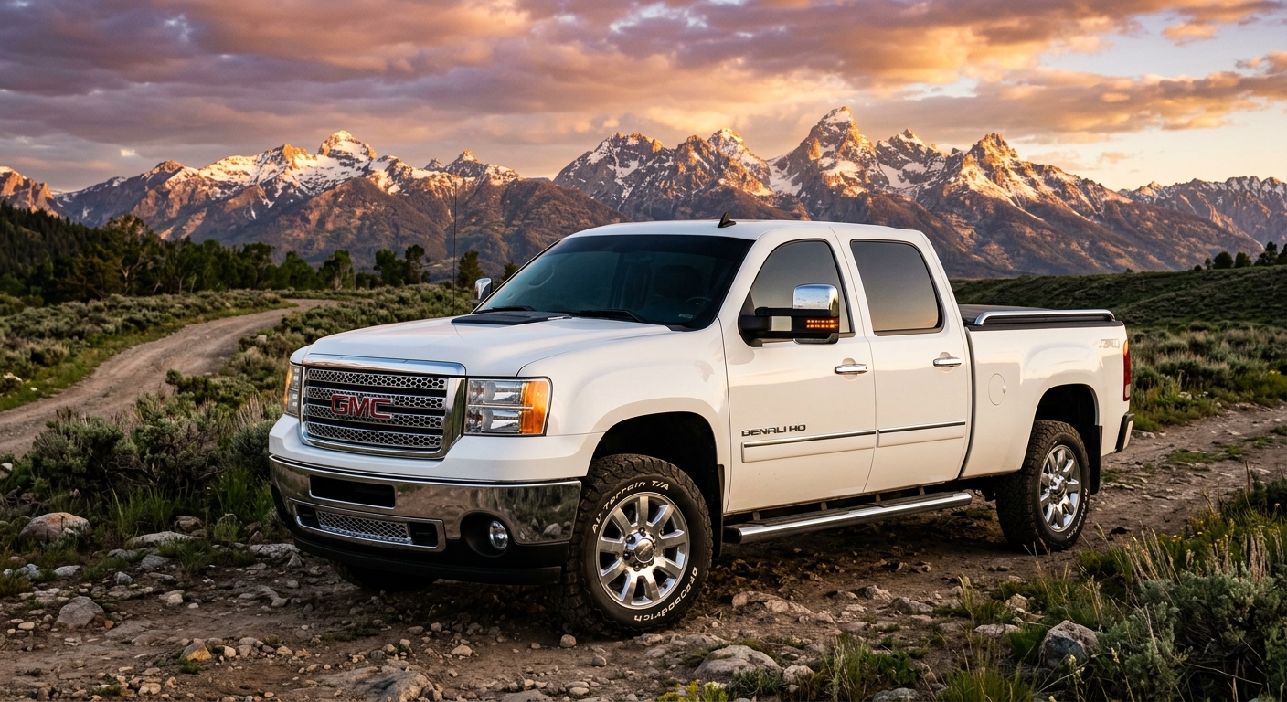 2010 GMC Sierra Denali HD luxury heavy-duty pickup truck in dramatic outdoor setting