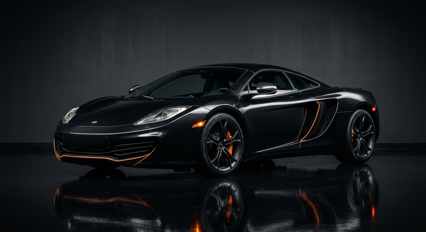 2013 McLaren 12C supercar in dramatic studio lighting with dark background and reflective floor