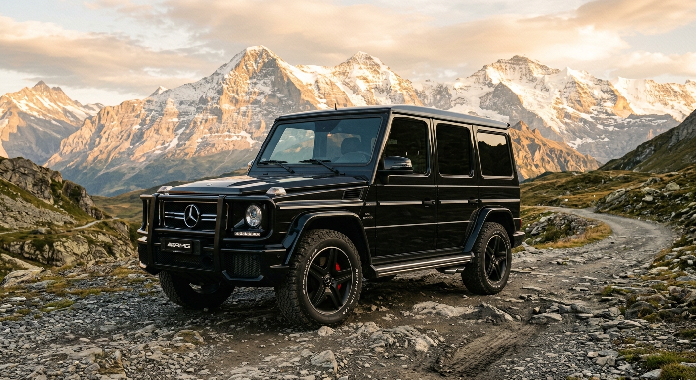 2013 Mercedes-Benz G63 AMG luxury performance SUV in dramatic outdoor setting with mountainous landscape background