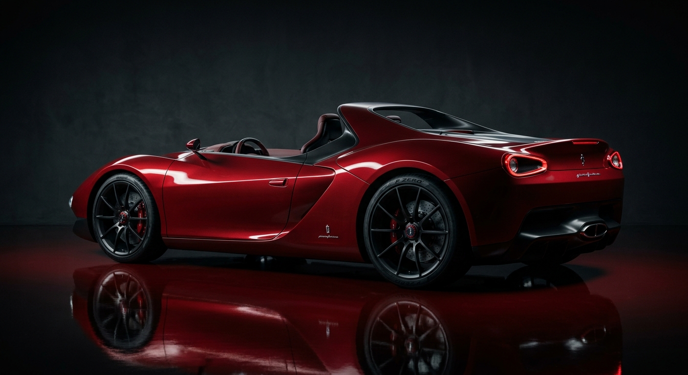 2013 Pininfarina Sergio concept car in dramatic studio lighting showing its flowing sculptural bodywork