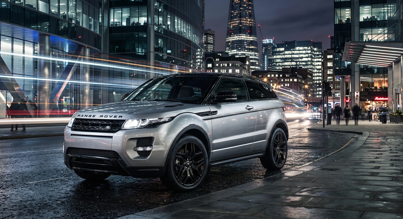 2013 Range Rover Evoque Dynamic luxury SUV in metallic paint against dramatic urban backdrop