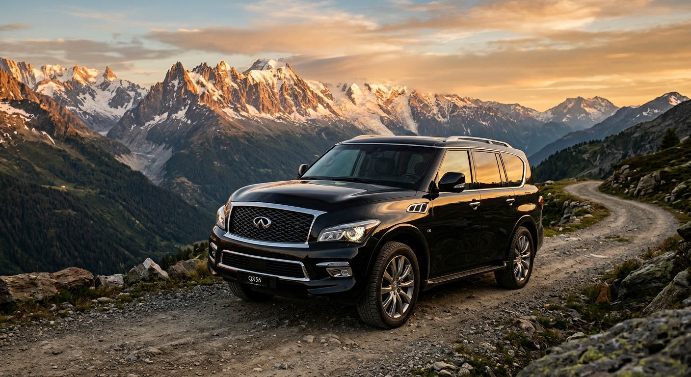 2014 Infiniti QX56 full-size luxury SUV in dramatic outdoor mountain landscape setting