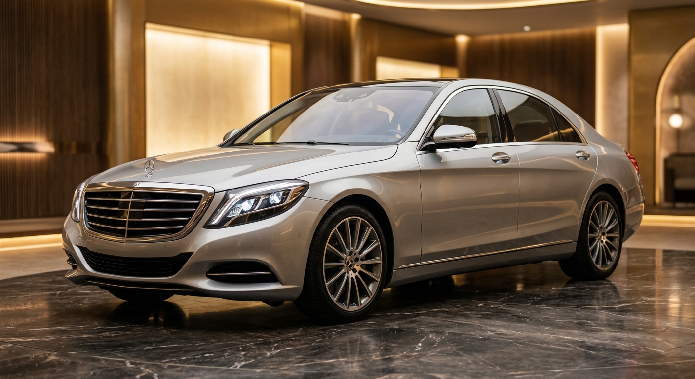 2014 Mercedes-Benz S-Class W222 luxury sedan in elegant studio setting with soft warm lighting