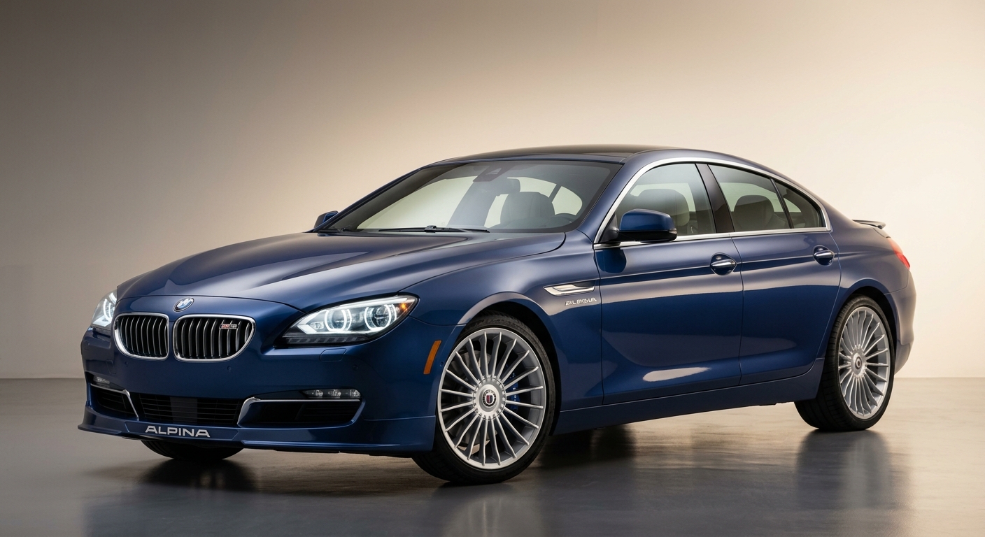 2015 Alpina B6 xDrive Gran Coupe in elegant studio setting with warm lighting showcasing luxury appointments