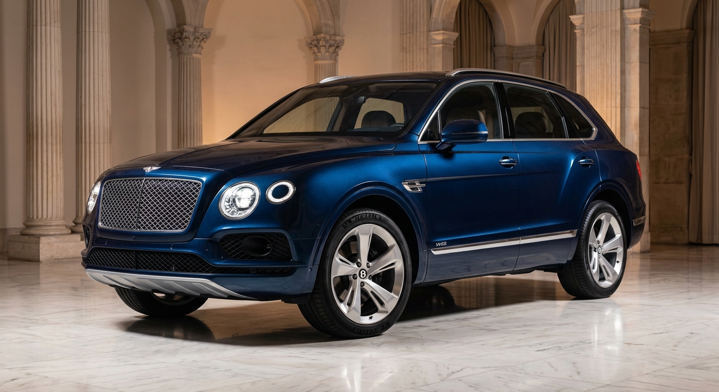 2015 Bentayga W12 luxury SUV in elegant studio setting with warm lighting