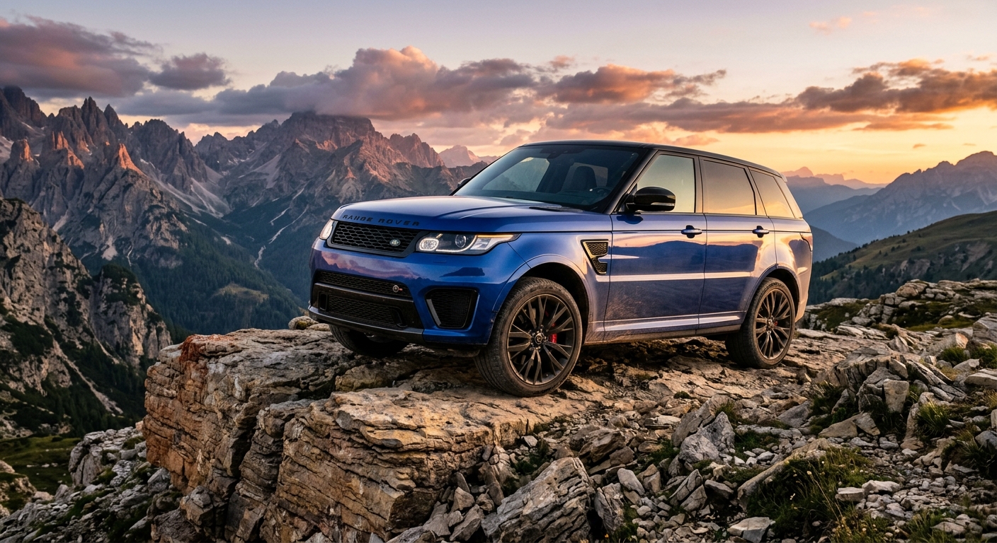 2015 Land Rover Range Rover Sport SVR in dramatic outdoor landscape setting, showcasing its aggressive styling and commanding presence