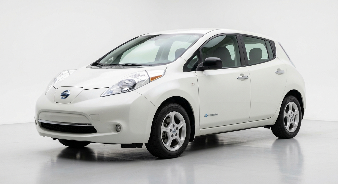 2015 Nissan LEAF electric vehicle in clean minimal studio with white background and soft lighting