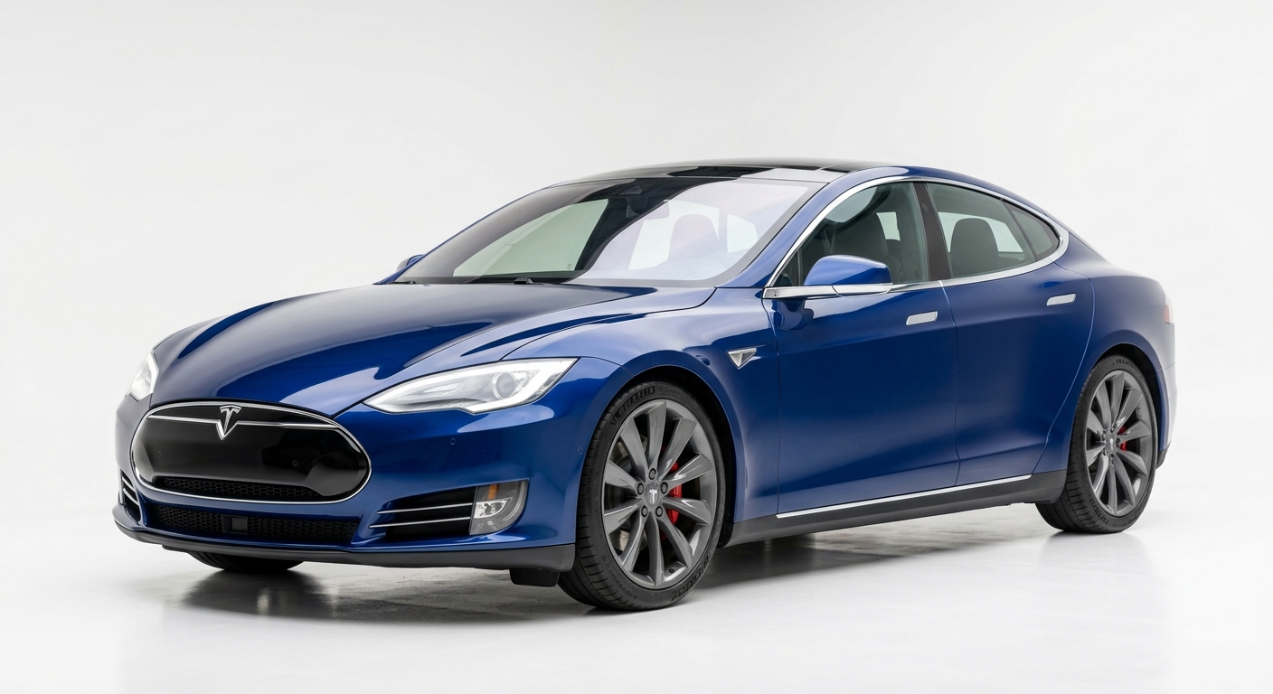 2015 Tesla Model S P90D electric sedan in clean minimal studio setting with white background
