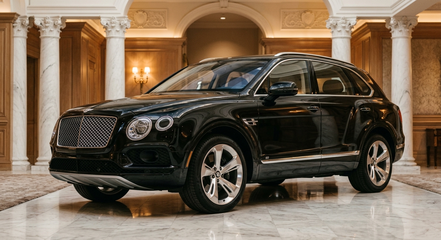 2016 Bentley Bentayga luxury SUV in elegant studio setting with soft warm lighting highlighting its commanding presence