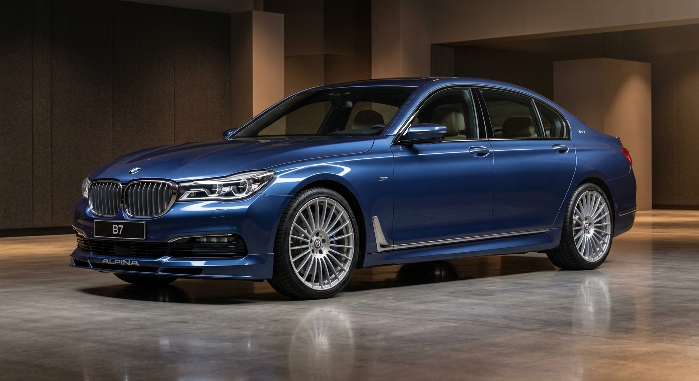 2017 Alpina B7 xDrive luxury sedan in elegant studio setting with warm lighting