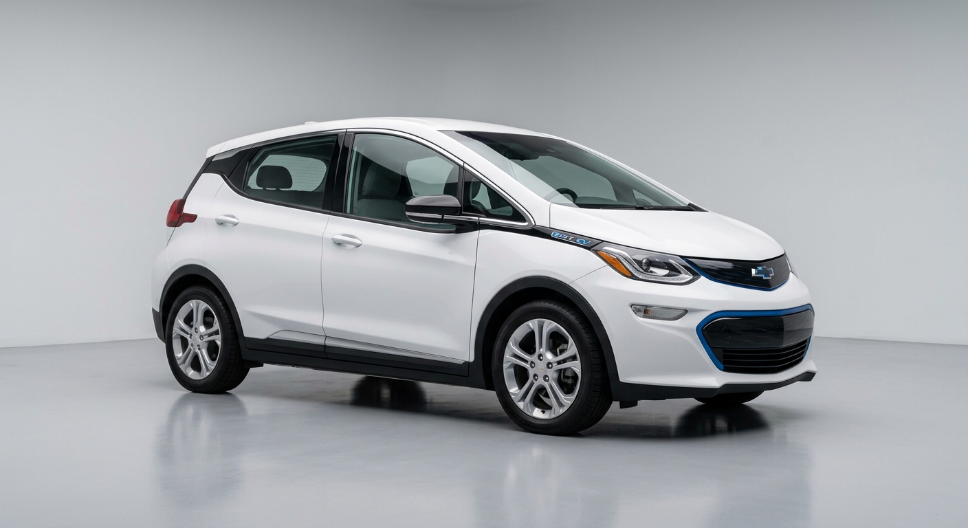 2017 Chevrolet Bolt EV electric vehicle in clean minimal studio setting with white background and soft lighting