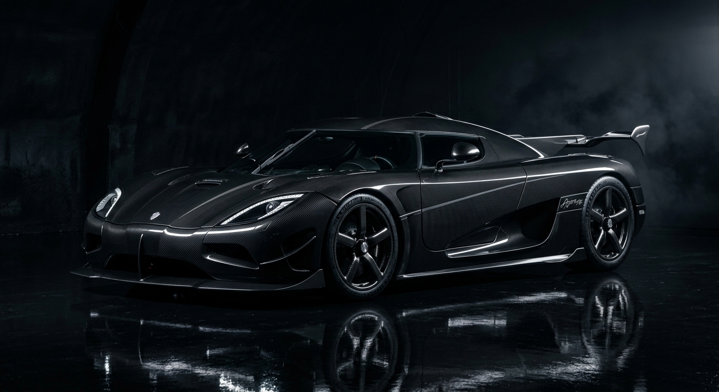 2017 Koenigsegg Agera RS hypercar in dramatic studio lighting showing its aggressive aerodynamic design