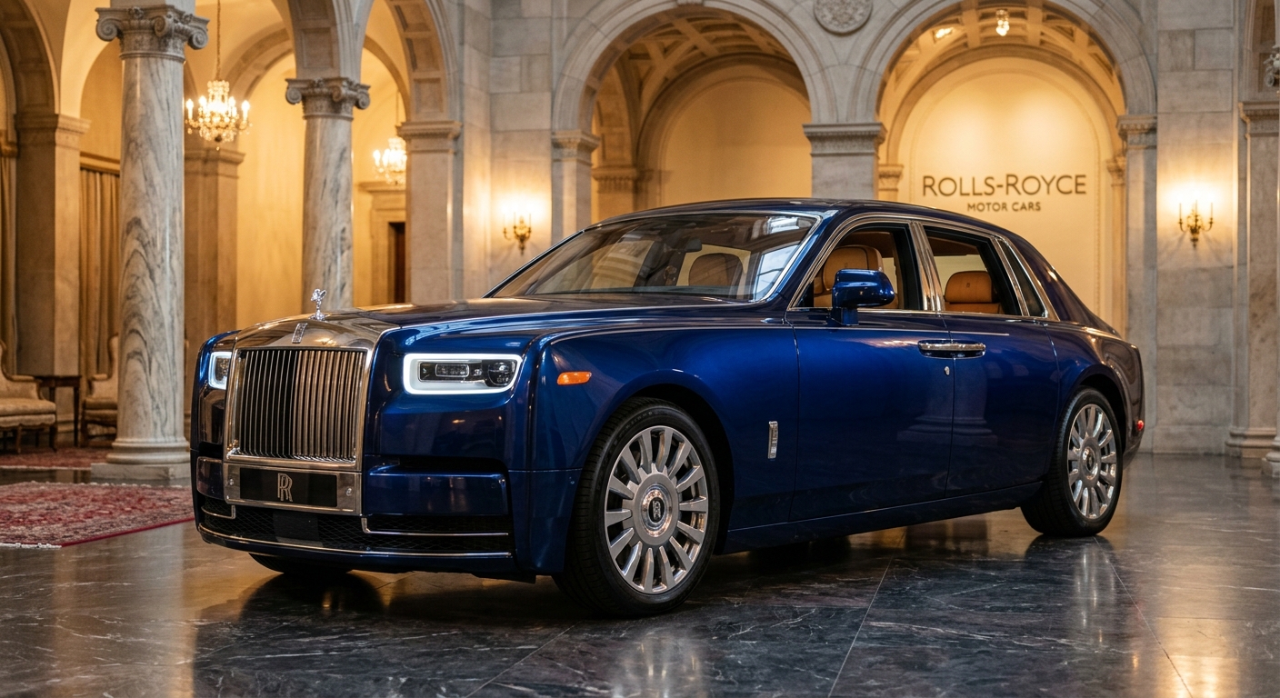 2017 Rolls-Royce Phantom VIII luxury sedan in elegant studio setting with warm lighting