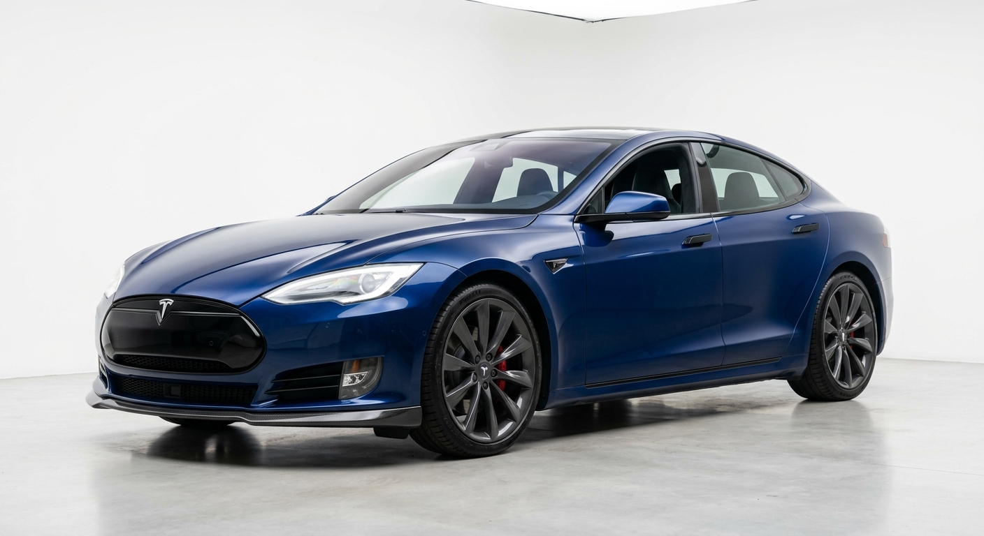2017 Tesla Model S P100D electric luxury sedan in clean minimal studio lighting
