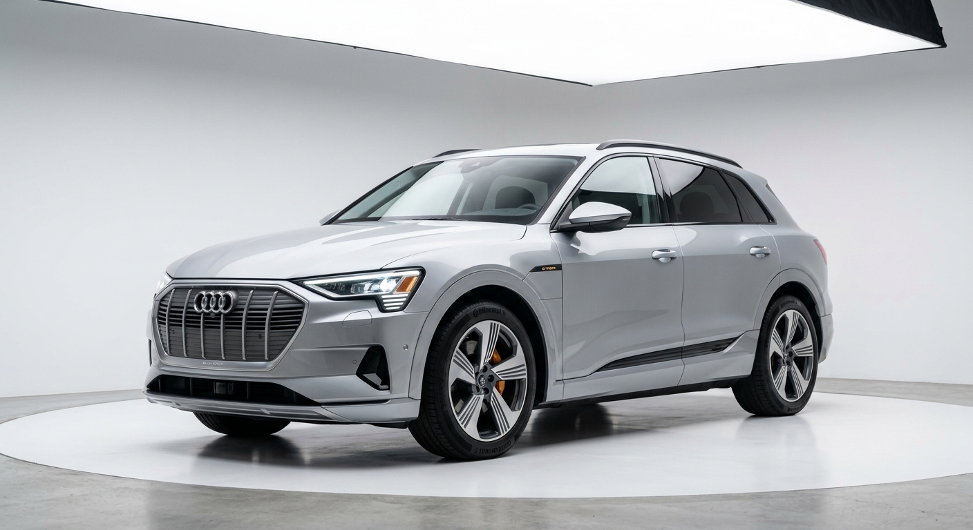 2018 Audi e-tron luxury electric SUV in a clean white studio setting with soft lighting