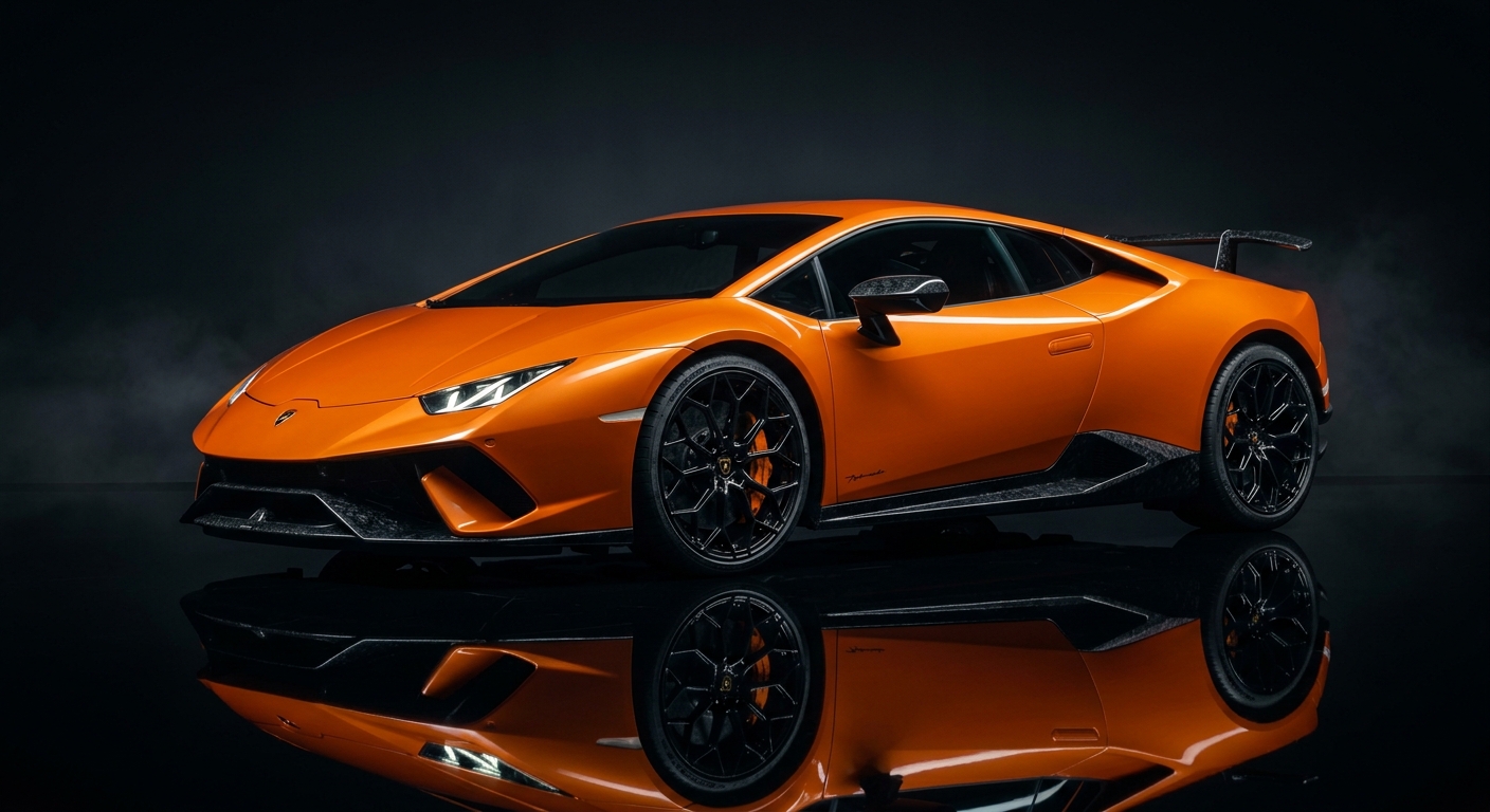 2018 Lamborghini Huracan Performante in dramatic studio lighting with dark background