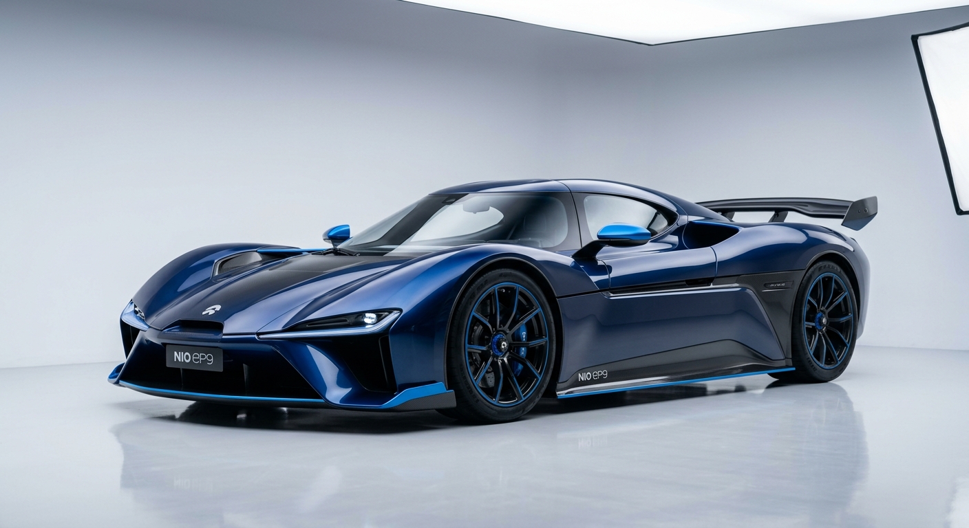 2018 NIO EP9 electric hypercar in clean minimal studio with white background and soft lighting