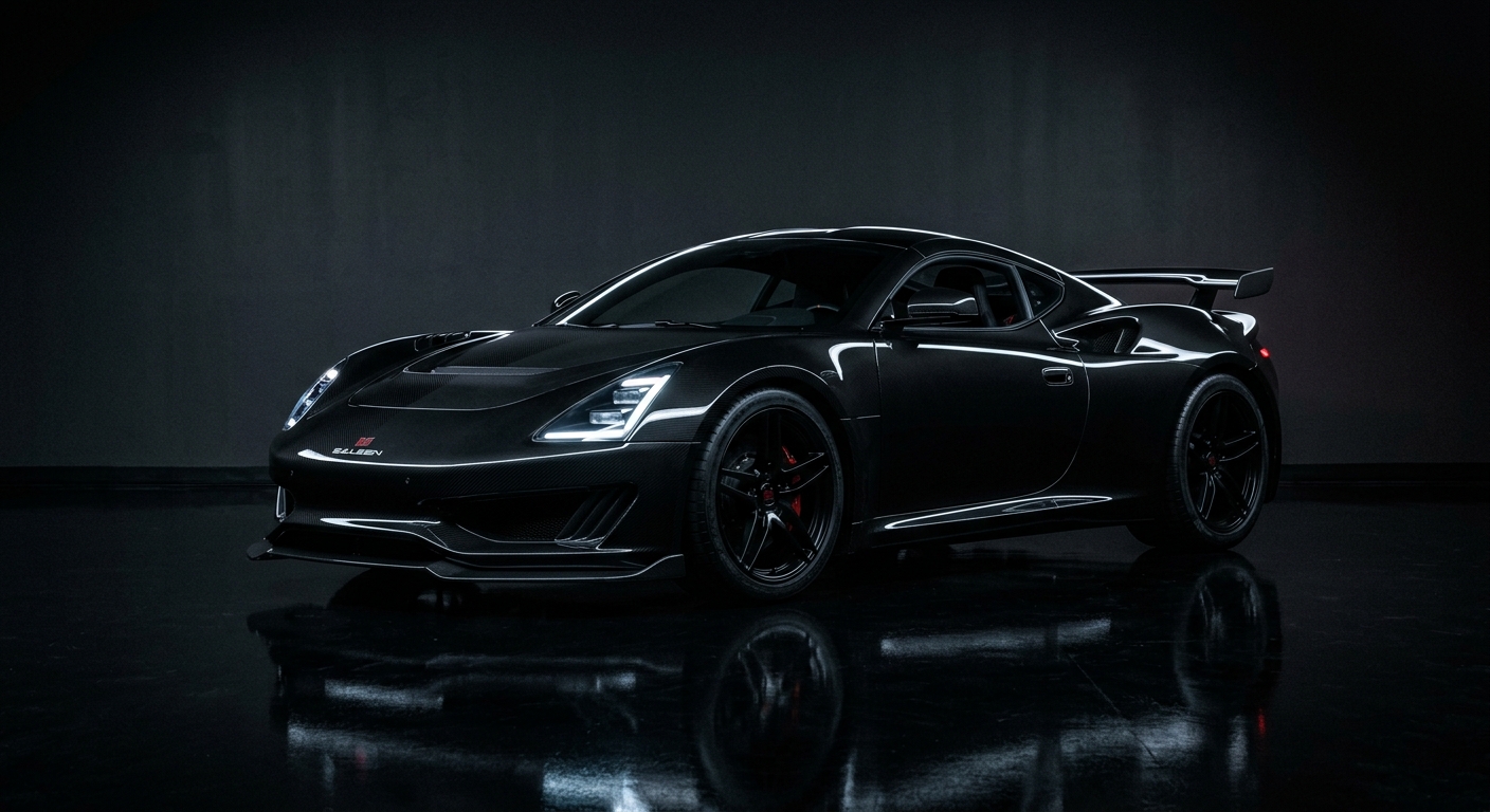 2018 Saleen S1 mid-engine supercar in dramatic studio lighting with dark background